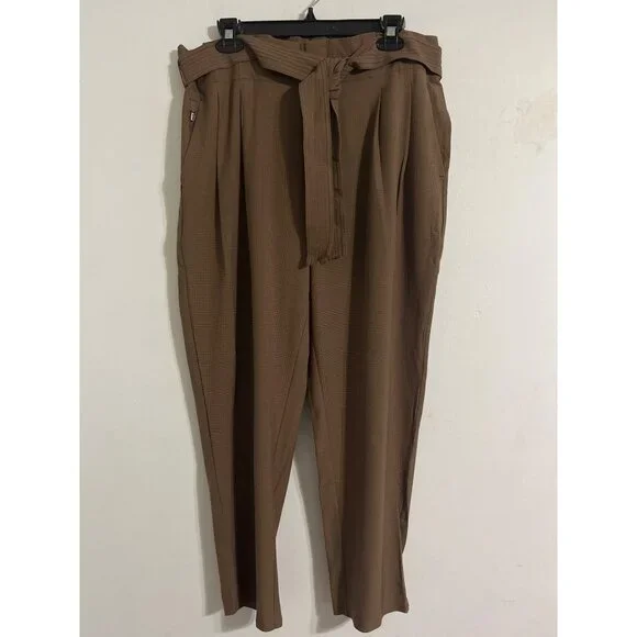 Athleta Skyline Plaid Pant II NEW Tie Waist Brown Work To Weekend Trouser 16